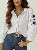Frill Floral Embroidered Sleeve Shirt - Trendsi