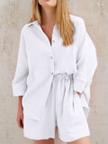 Texture Button Up Shirt and Shorts Set - Trendsi