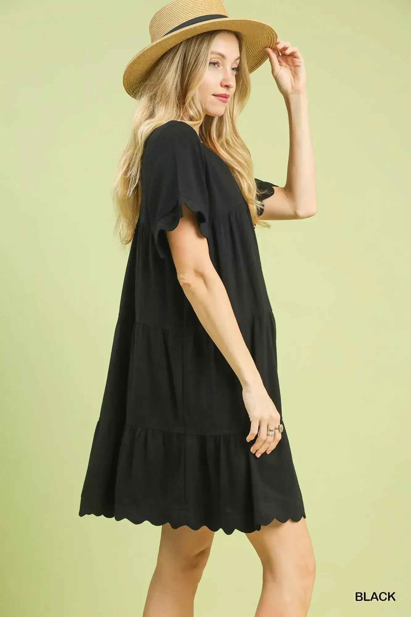 Umgee Linen Tiered Babydoll Dress with Ruffle Sleeves - Trendsi - Flyclothing LLC