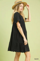 Umgee Linen Tiered Babydoll Dress with Ruffle Sleeves - Trendsi - Flyclothing LLC