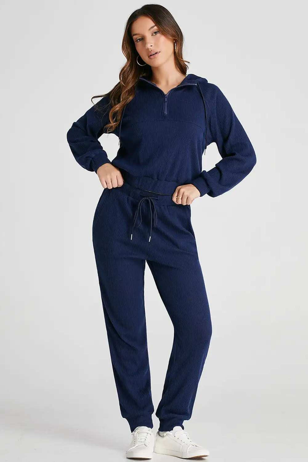 Drawstring Half Zip Hoodie and Joggers Active Set - Trendsi - Flyclothing LLC