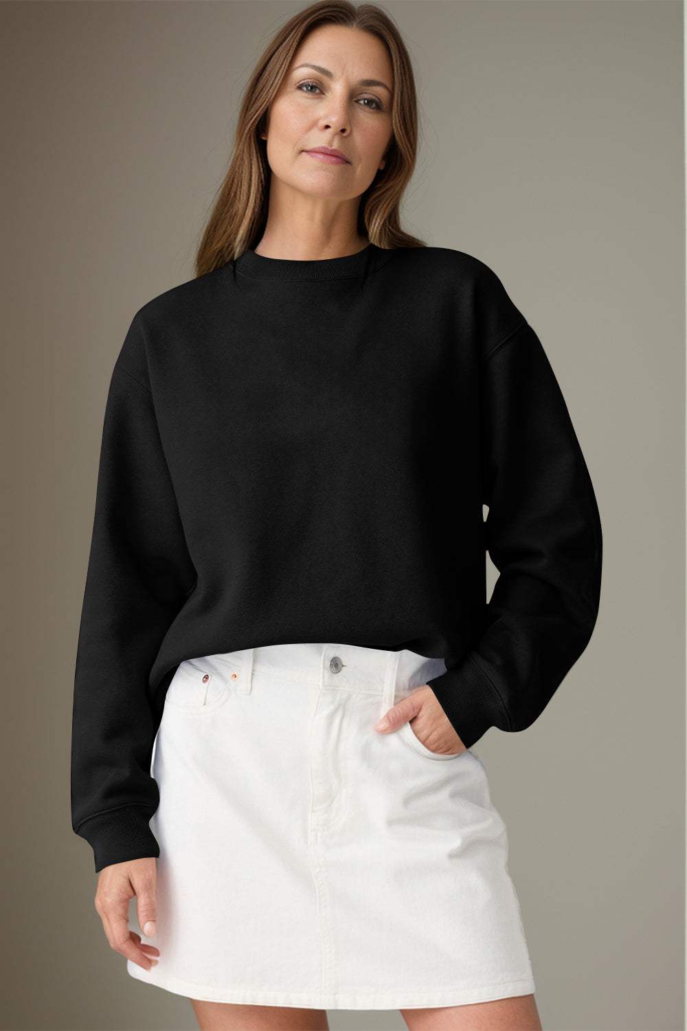 Round Neck Long Sleeve Sweatshirt - Trendsi - Flyclothing LLC
