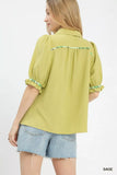 Umgee Scalloped Trim Blouse with Puff Sleeves - Trendsi - Flyclothing LLC