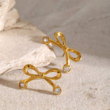 Stainless Steel Inlaid Zircon Bow Earrings - Trendsi - Flyclothing LLC