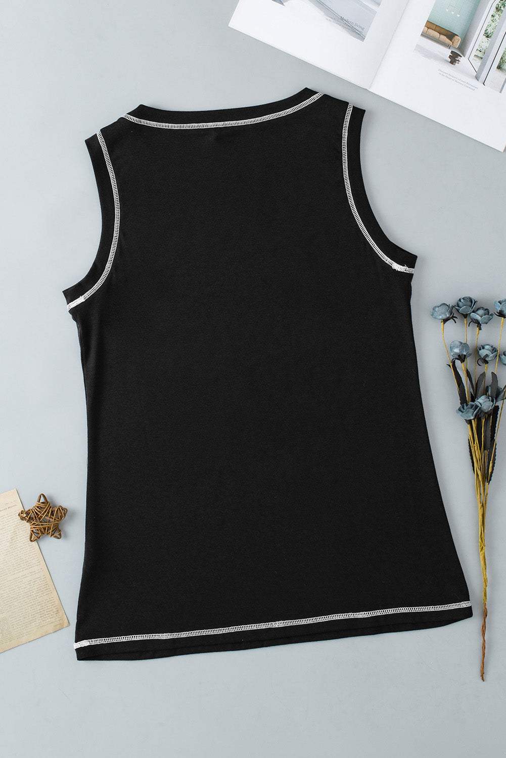 Rhinestone Smile Face Round Neck Tank - Trendsi - Flyclothing LLC