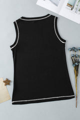 Rhinestone Smile Face Round Neck Tank - Trendsi - Flyclothing LLC