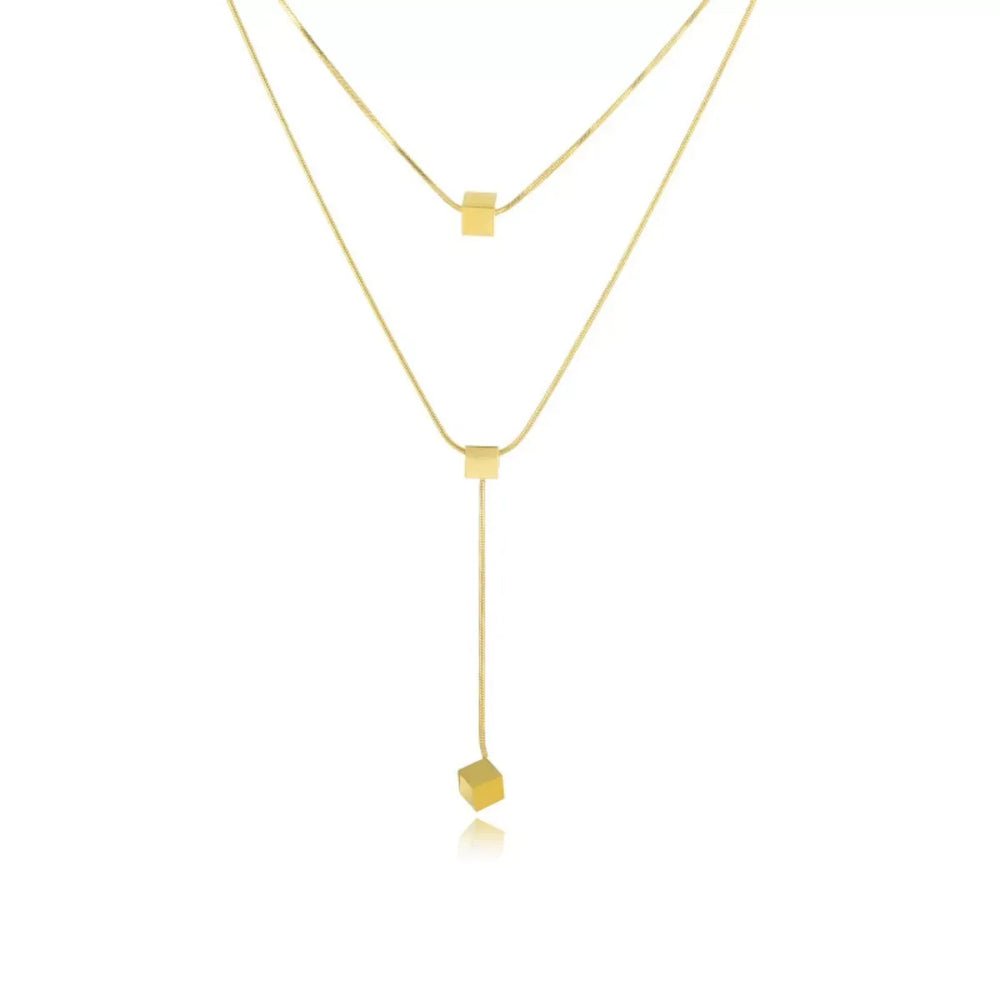 18K Gold-Plated Double Layered Geometric Necklace - Trendsi - Flyclothing LLC