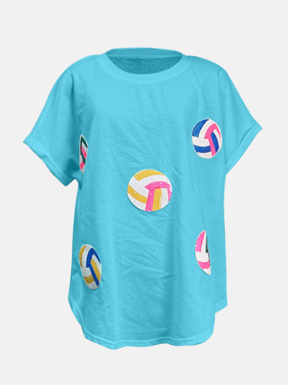 Sequin Round Neck Short Sleeve T-Shirt - Trendsi - Flyclothing LLC
