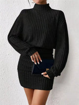 Ribbed Knit Turtleneck Bodycon Mini Dress - Trendsi - Flyclothing LLC