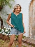 Eyelet Cutout Round Neck Tank - Trendsi - Flyclothing LLC