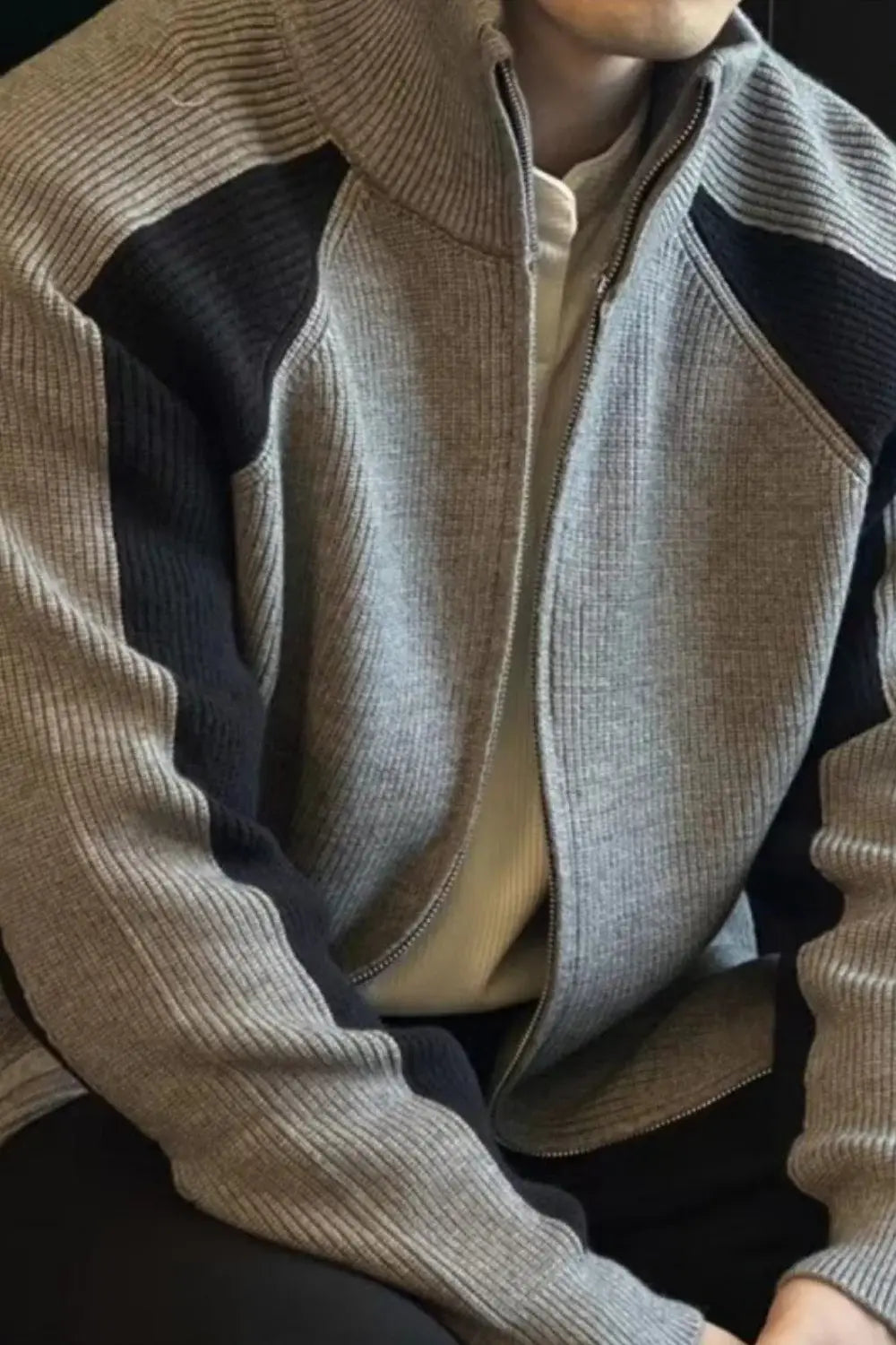 Men's Plus Size Zip Up Long Sleeve Cardigan - Trendsi - Flyclothing LLC