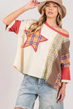 SAGE + FIG Round Neck Plaid Star Patch T-Shirt - Trendsi