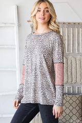Heimish Full Size Leopard Exposed Seam Contrast T-Shirt - Trendsi - Flyclothing LLC