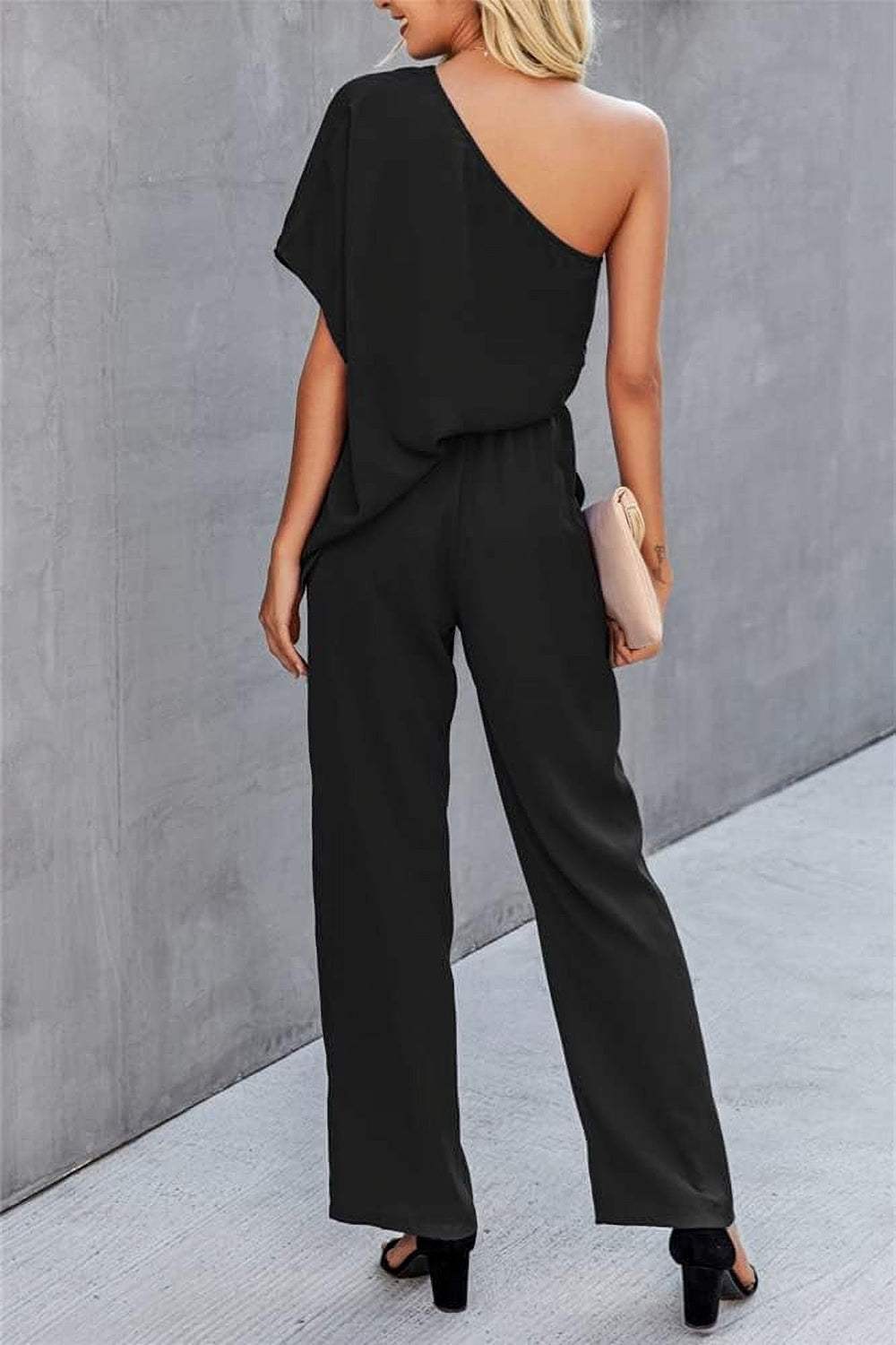 Single Shoulder Short Sleeve Jumpsuit - Trendsi - Flyclothing LLC