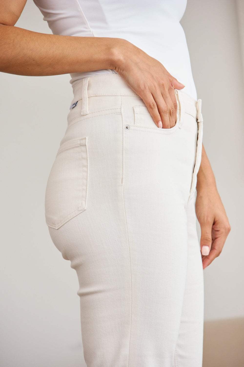 RFM Mini Mia Full Size Tummy Control High Waist Raw Hem Jeans - Trendsi - Flyclothing LLC