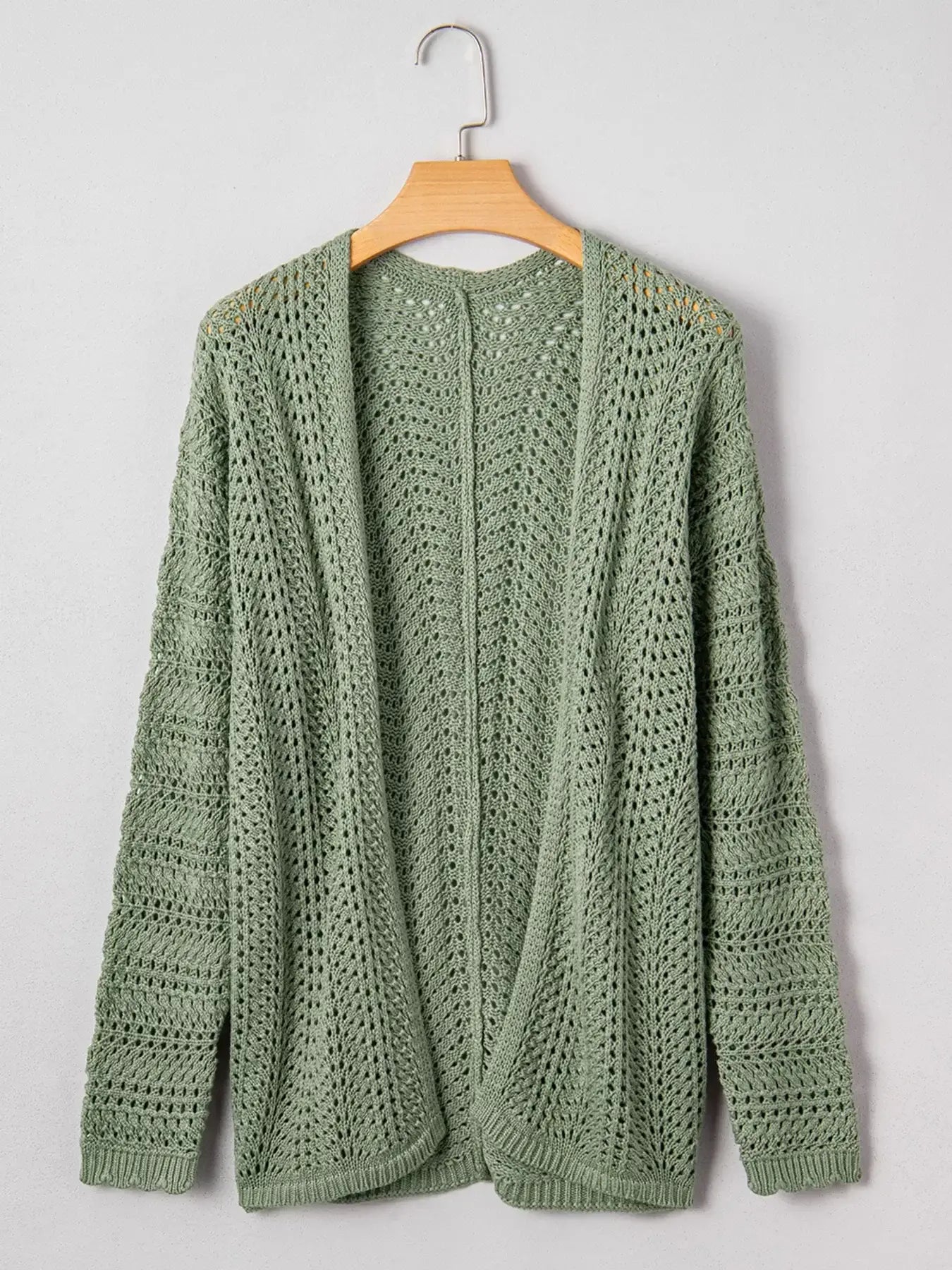Scalloped Edge Eyelet Knit Batwing Sleeve Cardigan - Trendsi - Flyclothing LLC
