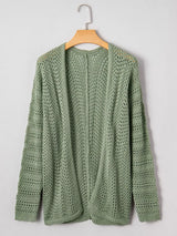 Scalloped Edge Eyelet Knit Batwing Sleeve Cardigan - Trendsi - Flyclothing LLC