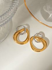 18K Gold-Plated Stainless Steel Contrast Asymmetrical  Earrings - Trendsi