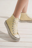 Beast Fashion Glitter Lace-Up Studded Platform Sneakers - Trendsi