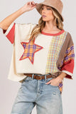 SAGE + FIG Round Neck Plaid Star Patch T-Shirt - Trendsi