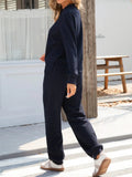 Quarter Button Long Sleeve Top and Pants Set - Trendsi