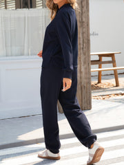 Quarter Button Long Sleeve Top and Pants Set - Trendsi