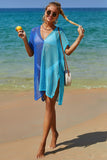 Double Take Openwork Contrast Slit Knit Cover Up - Trendsi