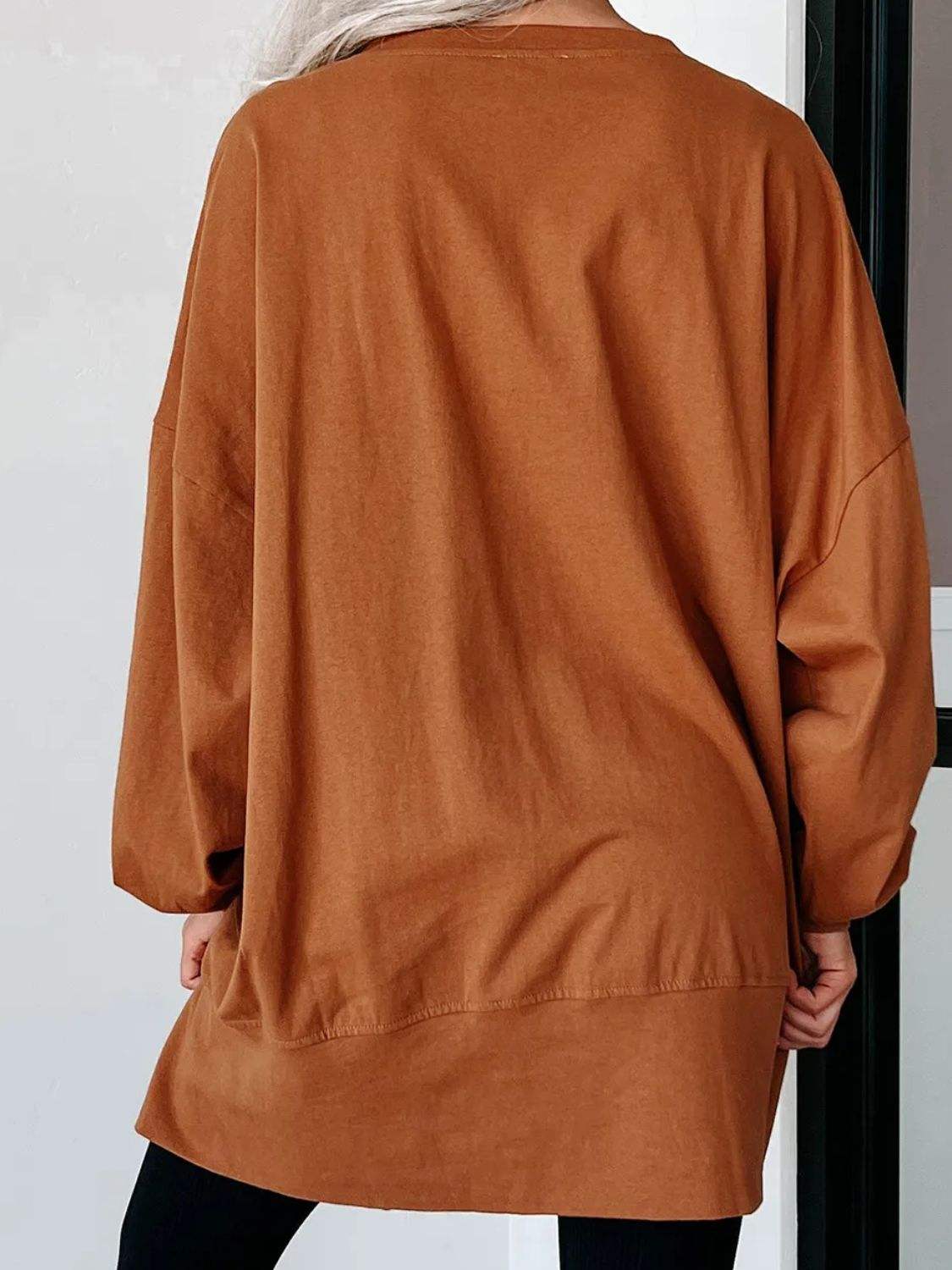 Sequin Letter Graphic Notched Long Sleeve Sweatshirt - Trendsi - Flyclothing LLC