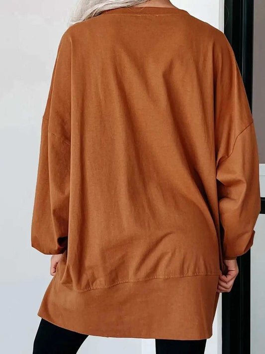 Sequin Letter Graphic Notched Long Sleeve Sweatshirt - Trendsi - Flyclothing LLC