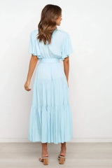 Tied Back Tiered Short Sleeve Midi Dress - Trendsi - Flyclothing LLC