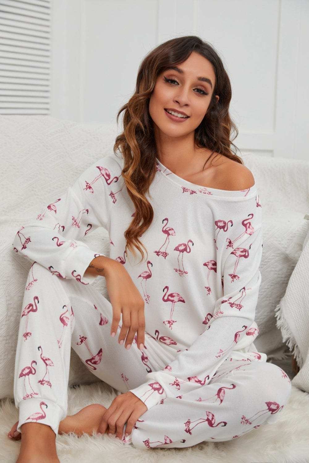 Flamingo Long Sleeve Top and Pants Lounge Set - Trendsi - Flyclothing LLC
