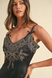 Mable Embroidered Cami Satin Midi Slit Dress - Trendsi - Flyclothing LLC