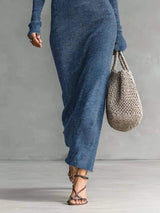 Hooded Knit Maxi Dress with Button-Up Placket and Chest Pockets - Trendsi - Flyclothing LLC