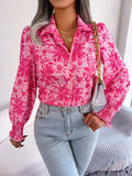 Floral Collared Neck Long Sleeve Shirt - Trendsi - Flyclothing LLC