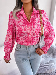 Floral Collared Neck Long Sleeve Shirt - Trendsi