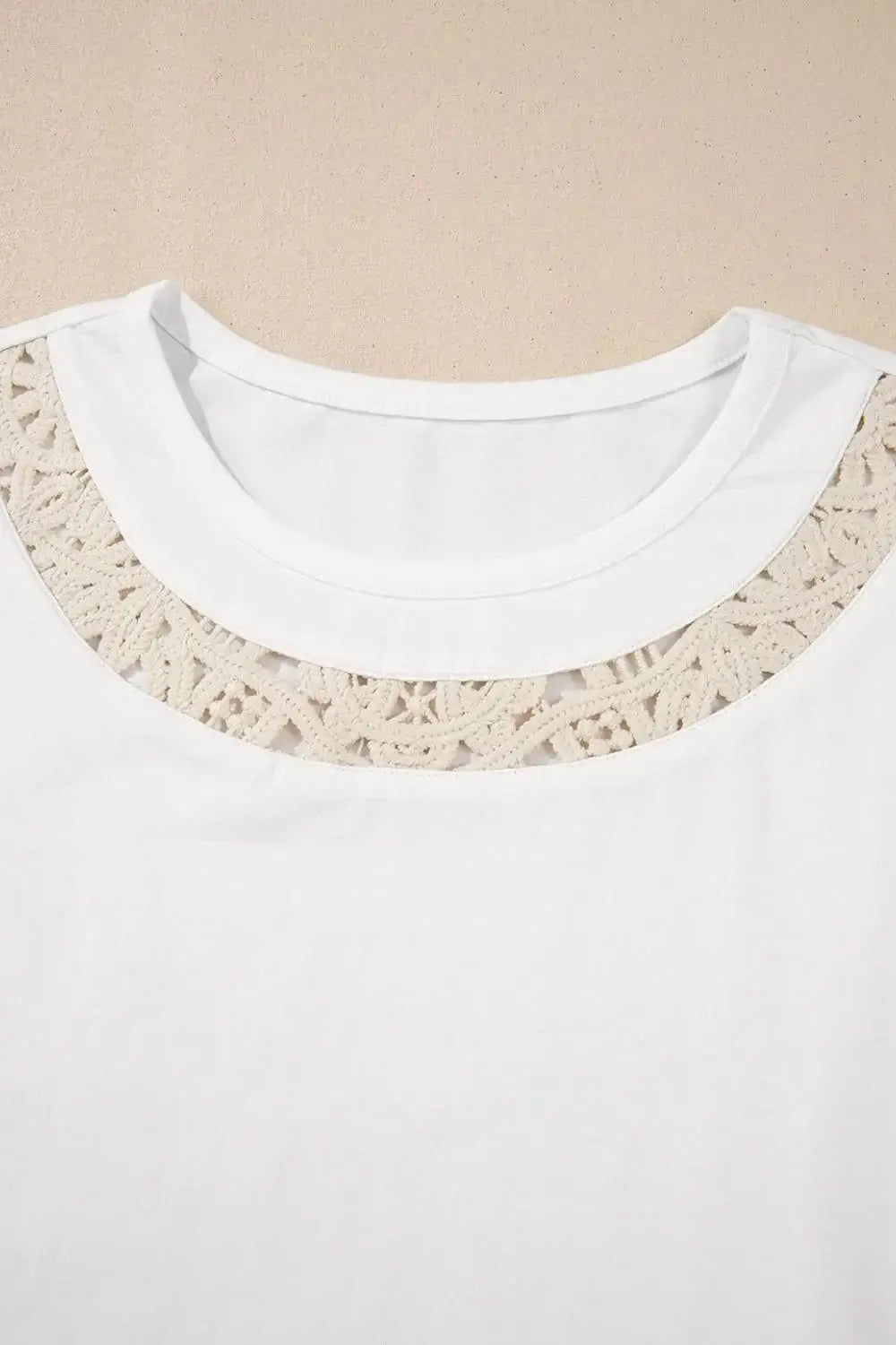 Lace Crochet Crew Neck Casual T Shirt - Trendsi - Flyclothing LLC