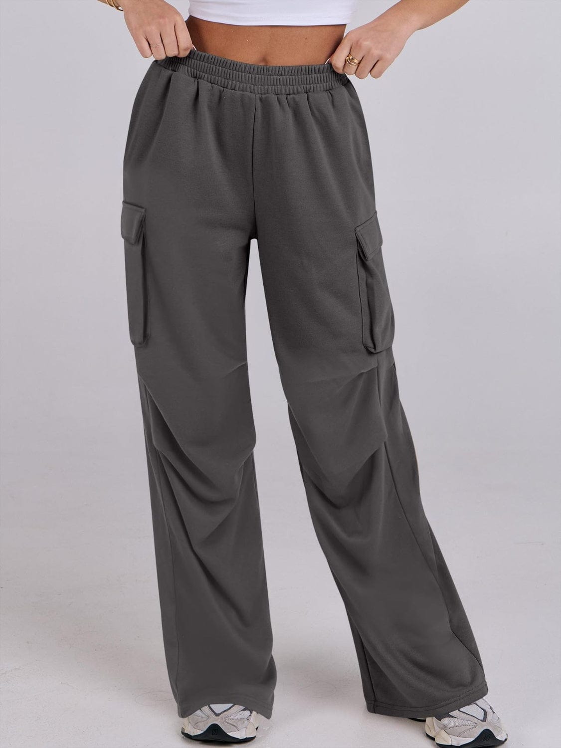 Elastic Waist Wide Leg Pants with Pockets - Trendsi