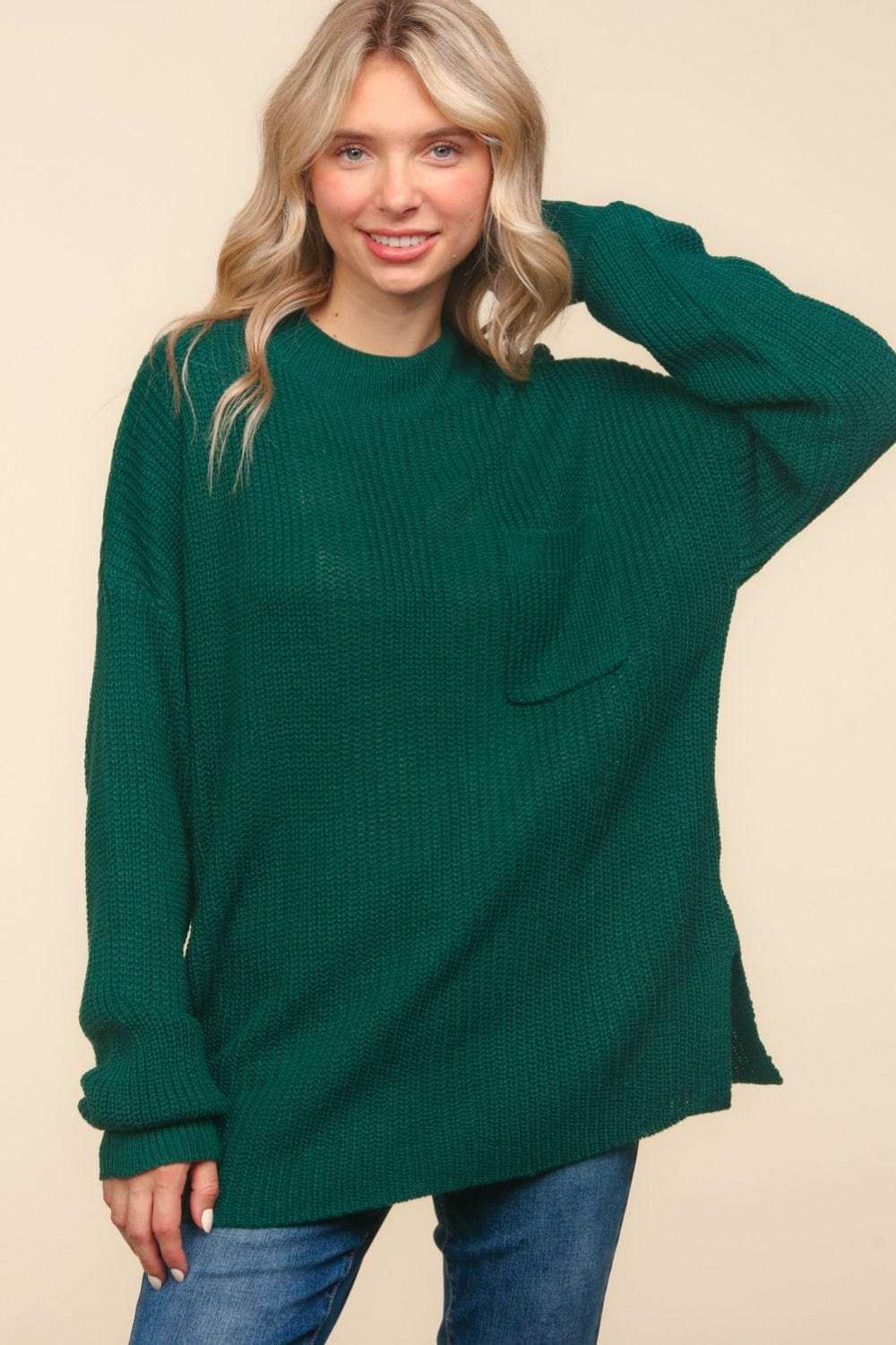 Haptics Full Size Mock Neck Side Slit Knit Top - Trendsi - Flyclothing LLC