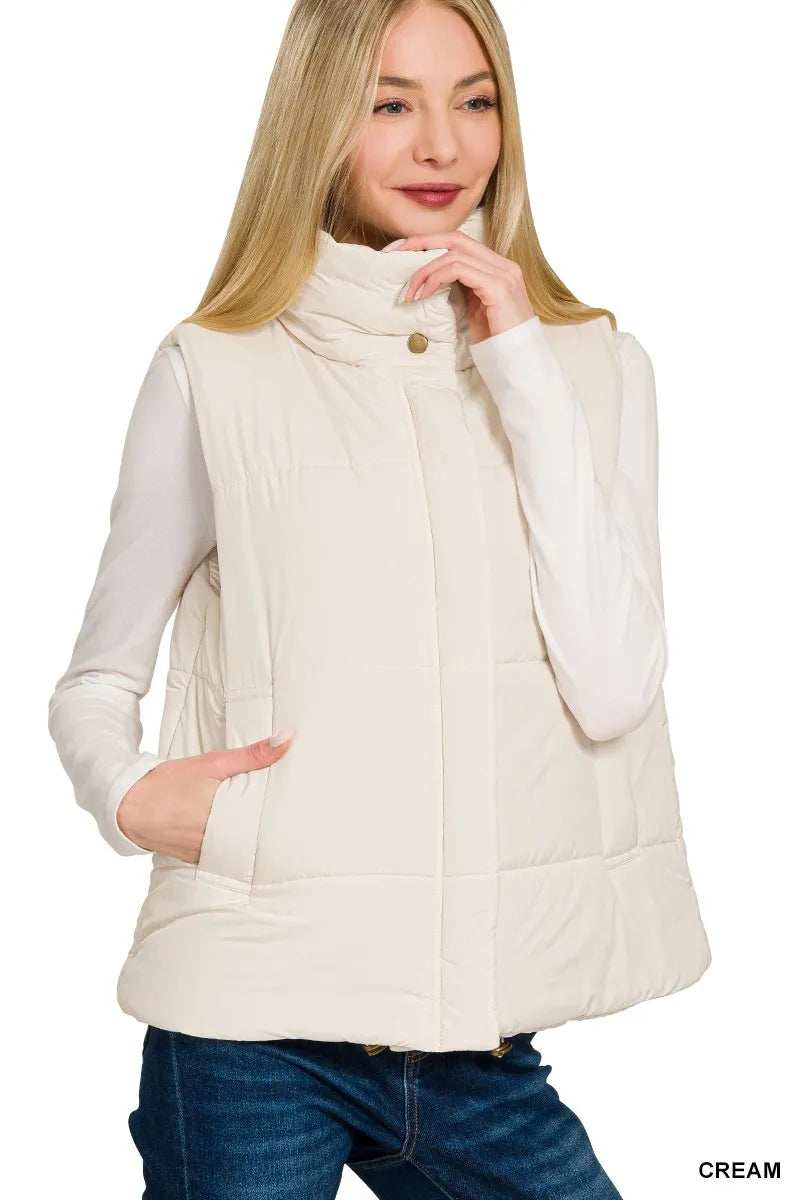 Zenana High Neck Zip-Up Vest Coat - Trendsi - Flyclothing LLC