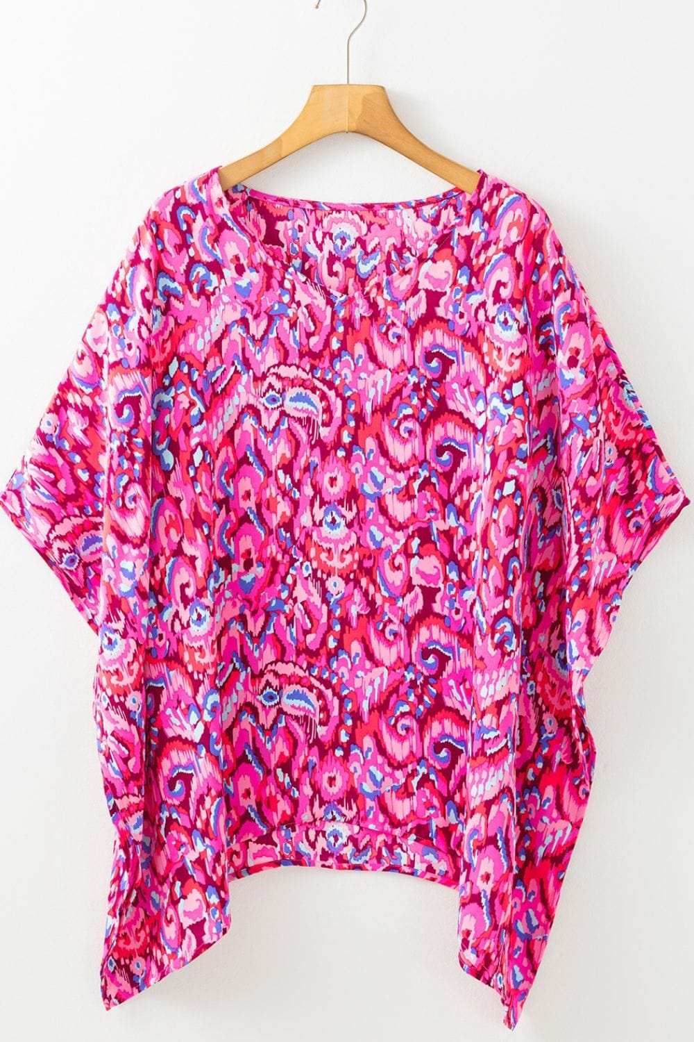 Abstract Print V Neck Half Sleeve Loose Fit Blouse - Trendsi - Flyclothing LLC