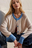 Double Take Contrast Button Up Long Sleeve Cardigan - Trendsi