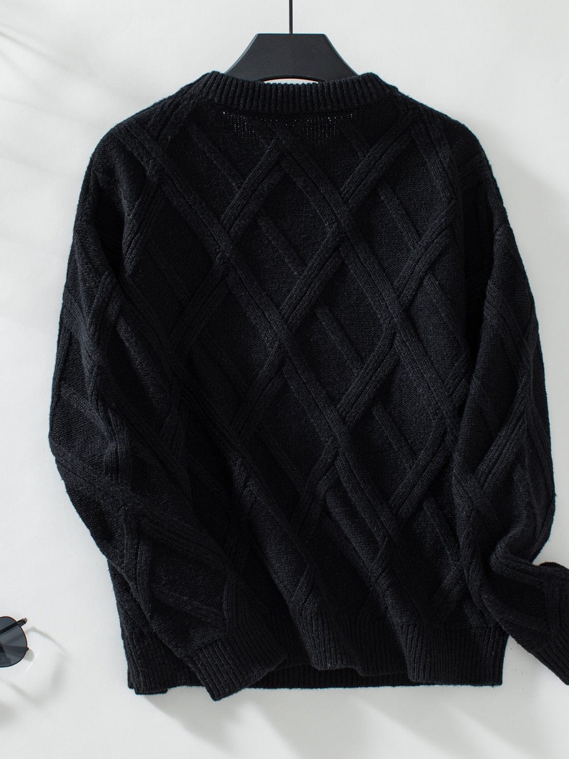 Geometric Round Neck Long Sleeve Sweater - Trendsi