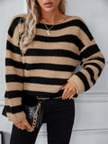 Striped Dropped Shoulder Long Sleeve Sweater - Trendsi