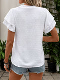 Swiss Dot Notched Short Sleeve Blouse - Trendsi