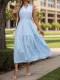Striped Notched Sleeveless Midi Dress - Trendsi