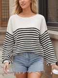 Striped Round Neck Long Sleeve Sweater - Trendsi