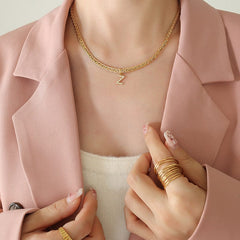 Brass Inlaid Zircon Letter Pendant Necklace - Trendsi