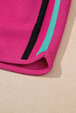 Striped Detail Flutter Sleeve Zipped Collar Top and Short Set - Trendsi - Flyclothing LLC
