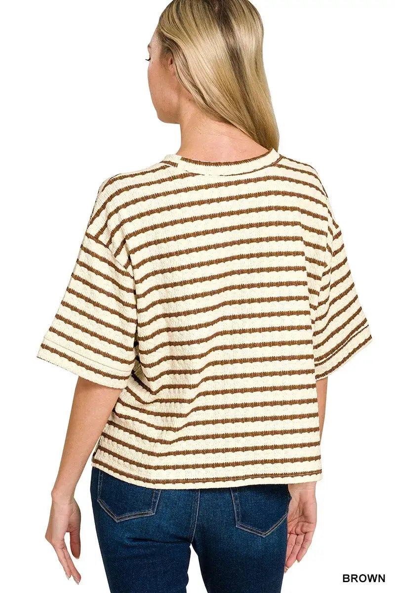 Zenana Striped Short Sleeve Tee & Shorts Set - Trendsi - Flyclothing LLC