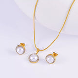 Synthetic Pearl 18K Gold-Plated Rhinestone Necklace and Earrings Jewelry Set - Trendsi - Flyclothing LLC